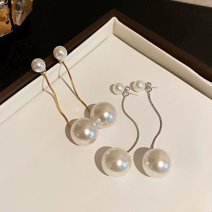 AWJ-157 Elegant Pearl Hanging Korean Earrings – Stylish, Lightweight & Trendy Fashion Jewelry For Women Silver